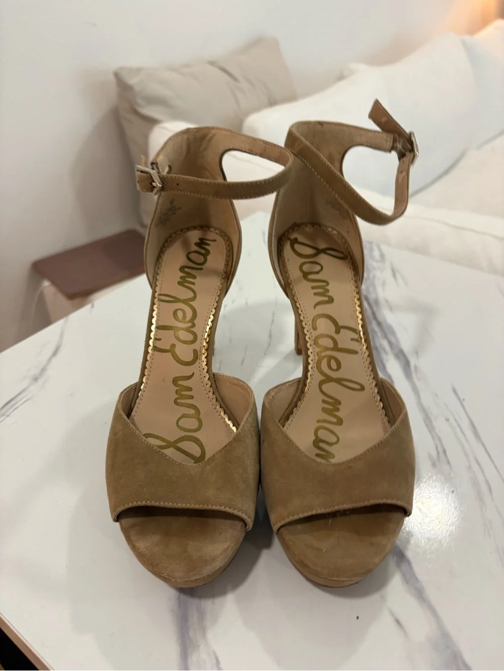 Sam Edelman Taupe Suede Platform Sandal